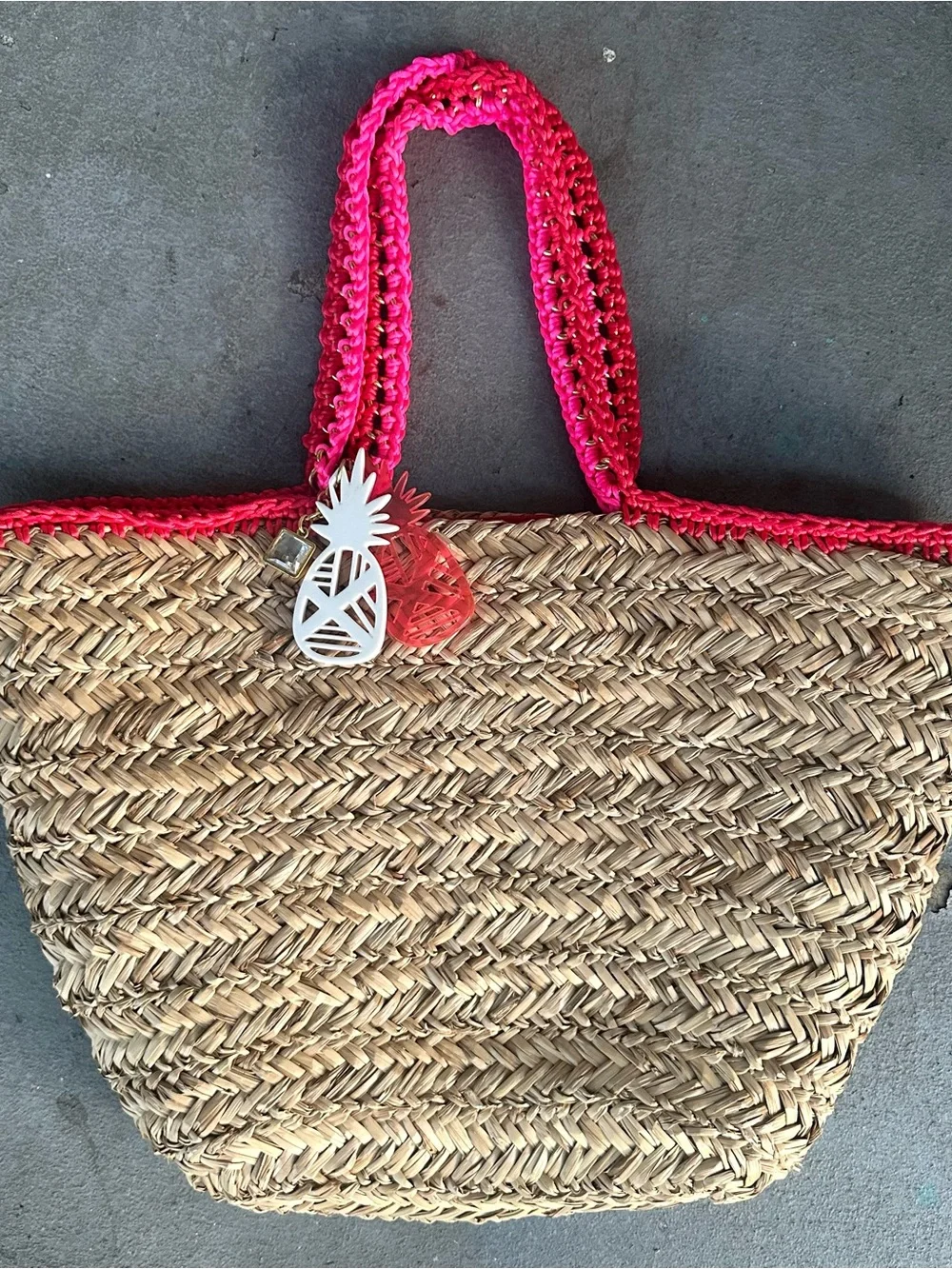 Juicy Couture “Picnic in the Park” Straw Tote Bag w Ribbon in Chain Detail
